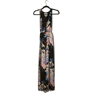 Yumi Kim Black Silk Floral Maxi Dress size Small